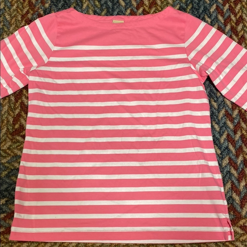 LL Bean Pink and White Large Striped Long Sleeve Top Oversized Spring